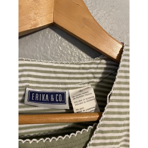 Erika Womens Top Small Green Striped Floral Embroidered Cottagecore FLAW Y2K - Picture 2 of 8